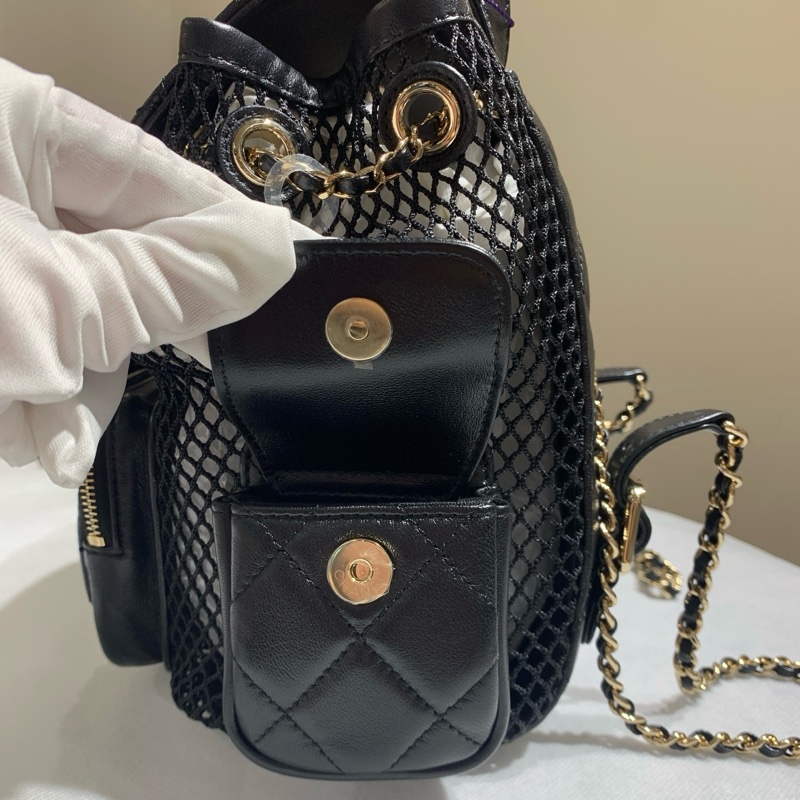 閒置新💛Chanel香奈兒 25s 網格雙肩包 黑金25年芯片 款❤️正品保障-6