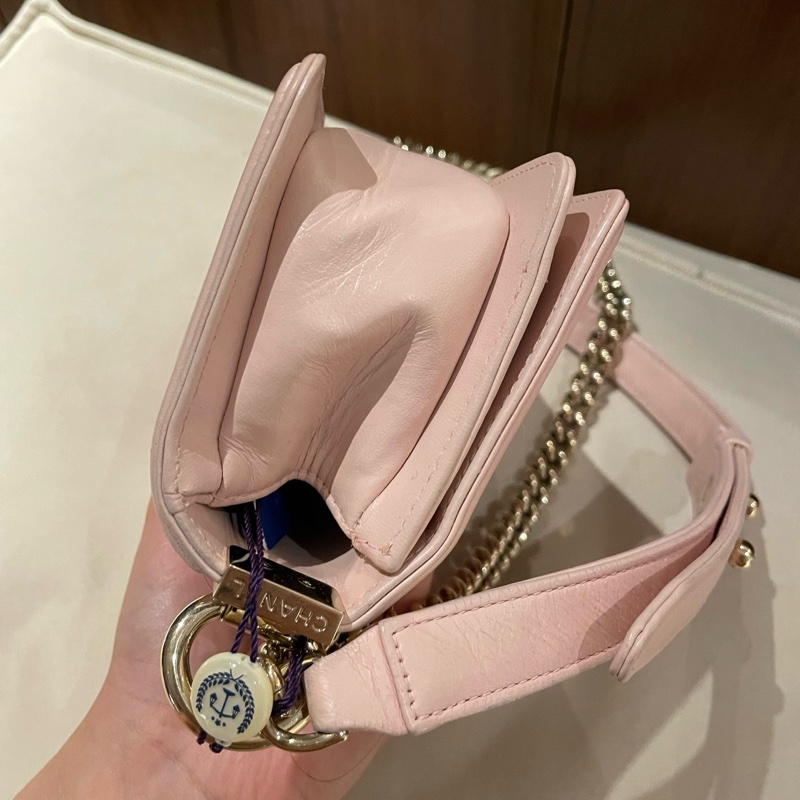 ✨Chanel香奈兒mini leboy 水鑽粉色包斜背包單肩包，銀扣❤️正品-4