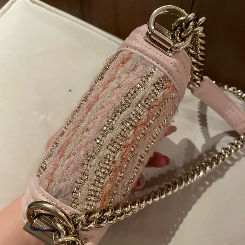 ✨Chanel香奈兒mini leboy 水鑽粉色包斜背包單肩包，銀扣❤️正品-7