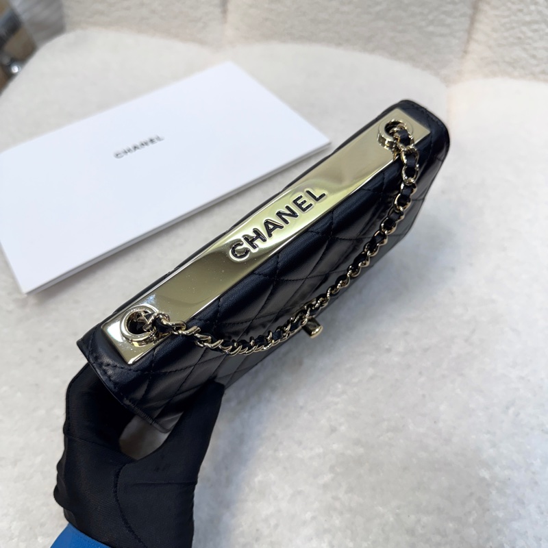 香奈兒CHANEL黑色羊皮淡金釦Trendy CC WOC斜背發財包A80982-9