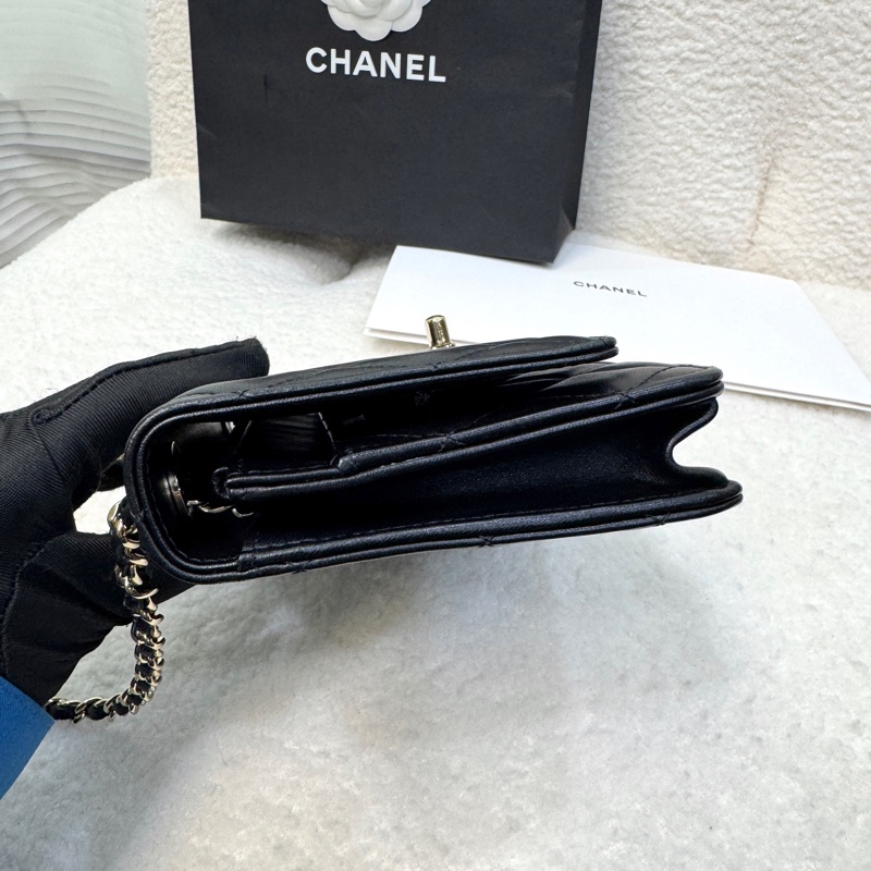 香奈兒CHANEL黑色羊皮淡金釦Trendy CC WOC斜背發財包A80982-12