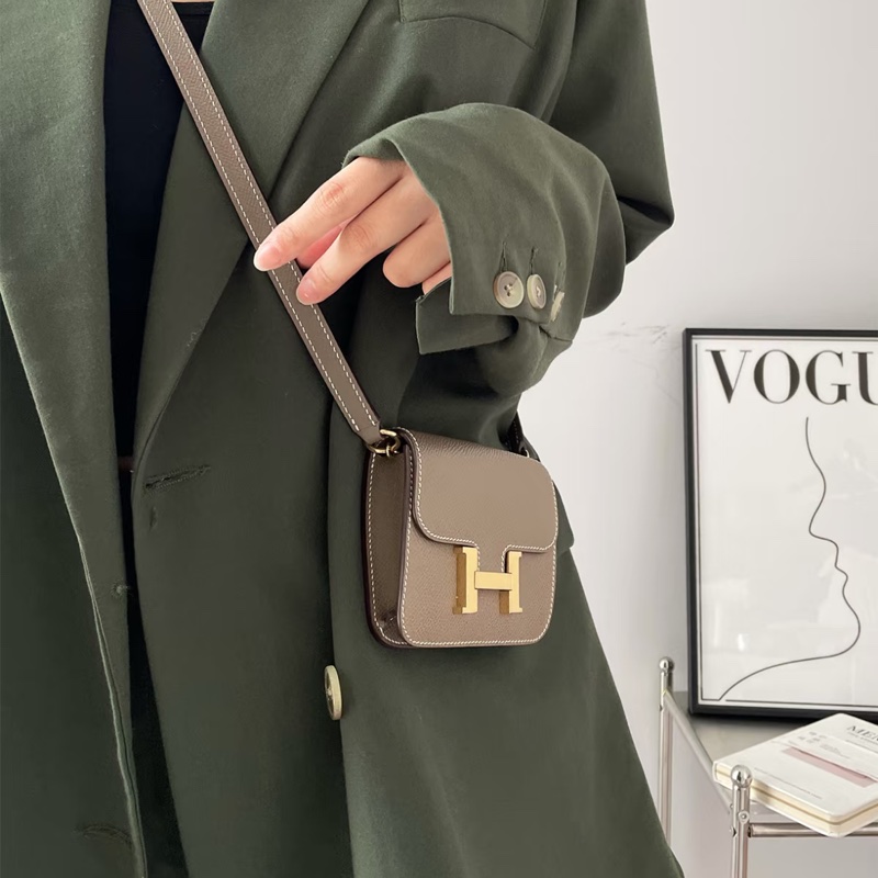 愛馬仕HERMES 18大象灰Evercolor皮Constance Slim Compact 腰包錢包H082214C-1
