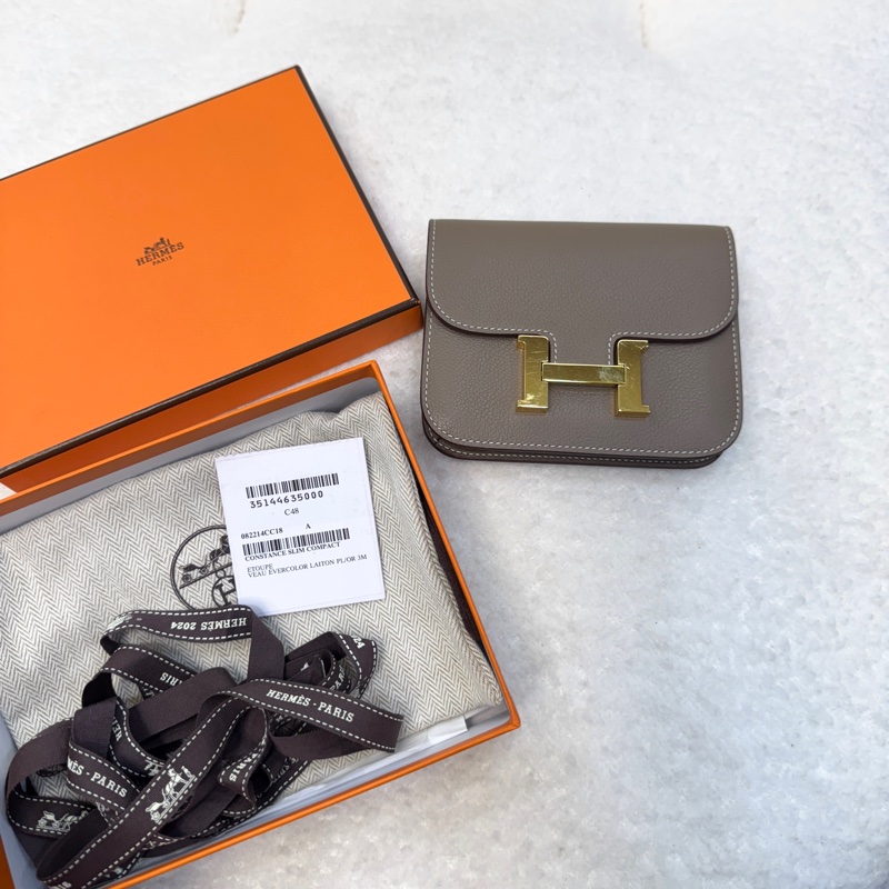 愛馬仕HERMES 18大象灰Evercolor皮Constance Slim Compact 腰包錢包H082214C-6
