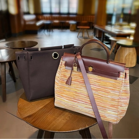 「JL精品代購」9新 愛馬仕Hermes 絕版羊切皮herbag 30 兩包可替換