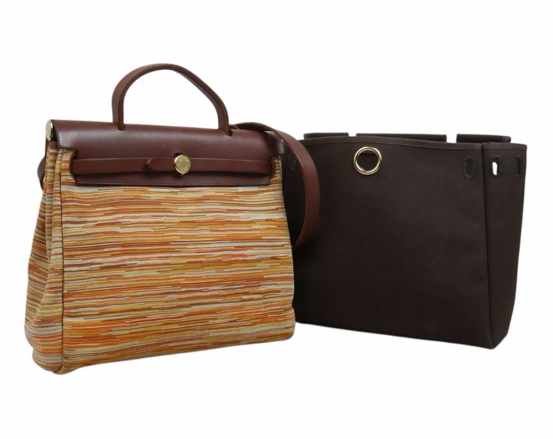 「JL精品代購」9新 愛馬仕Hermes 絕版羊切皮herbag 30 兩包可替換-2