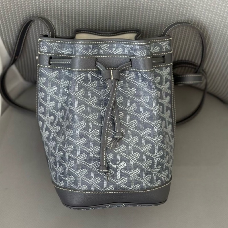 98新Goyard 戈雅Petit Flot灰色老花抽繩水桶包單肩包斜挎包 底15.5cm 22年❤️正品保障-0