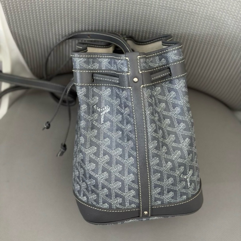 98新Goyard 戈雅Petit Flot灰色老花抽繩水桶包單肩包斜挎包 底15.5cm 22年❤️正品保障-1