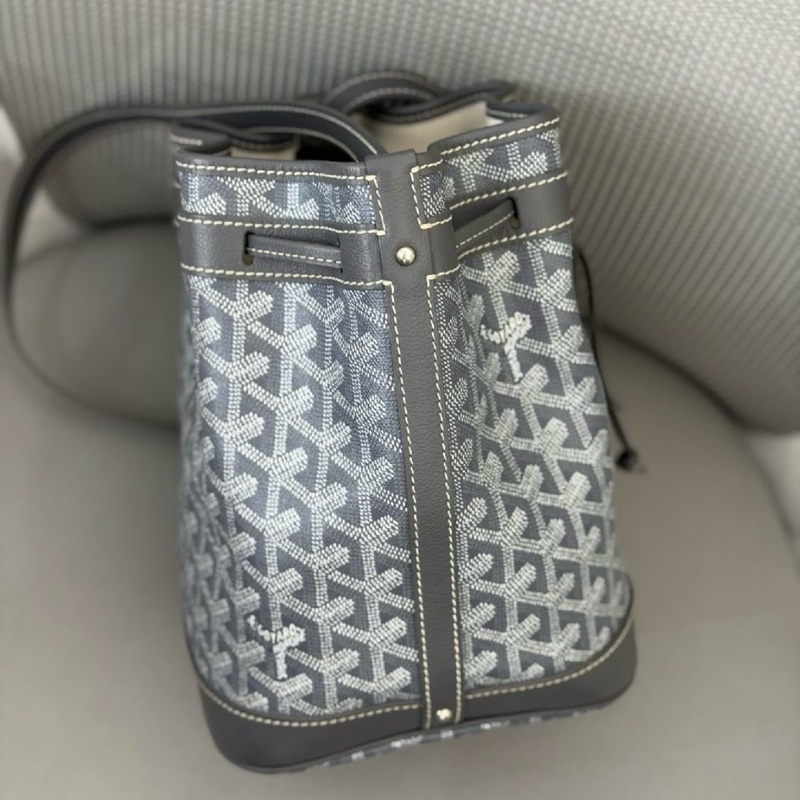 98新Goyard 戈雅Petit Flot灰色老花抽繩水桶包單肩包斜挎包 底15.5cm 22年❤️正品保障-2