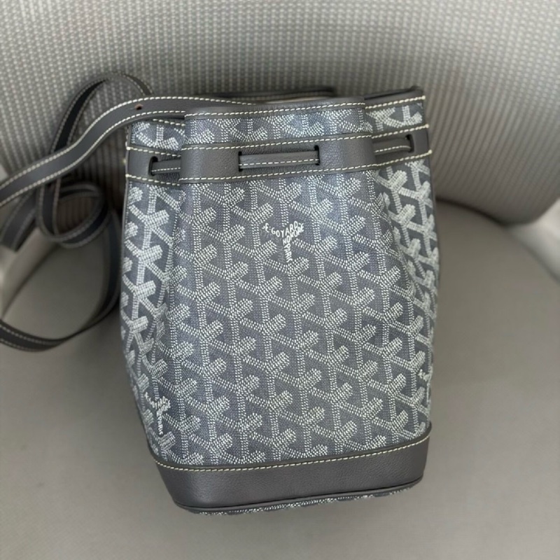 98新Goyard 戈雅Petit Flot灰色老花抽繩水桶包單肩包斜挎包 底15.5cm 22年❤️正品保障-3