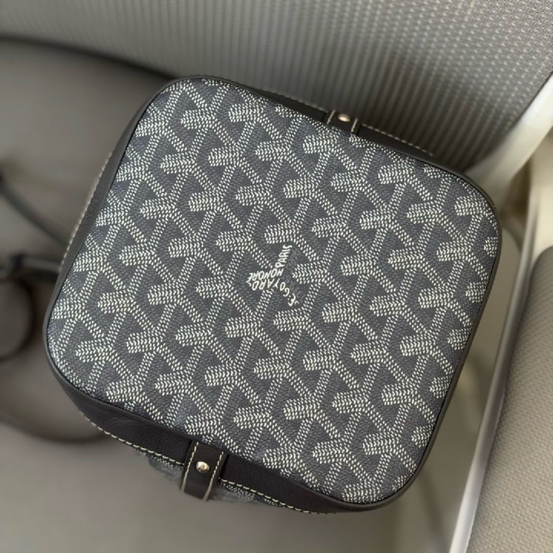 98新Goyard 戈雅Petit Flot灰色老花抽繩水桶包單肩包斜挎包 底15.5cm 22年❤️正品保障-4