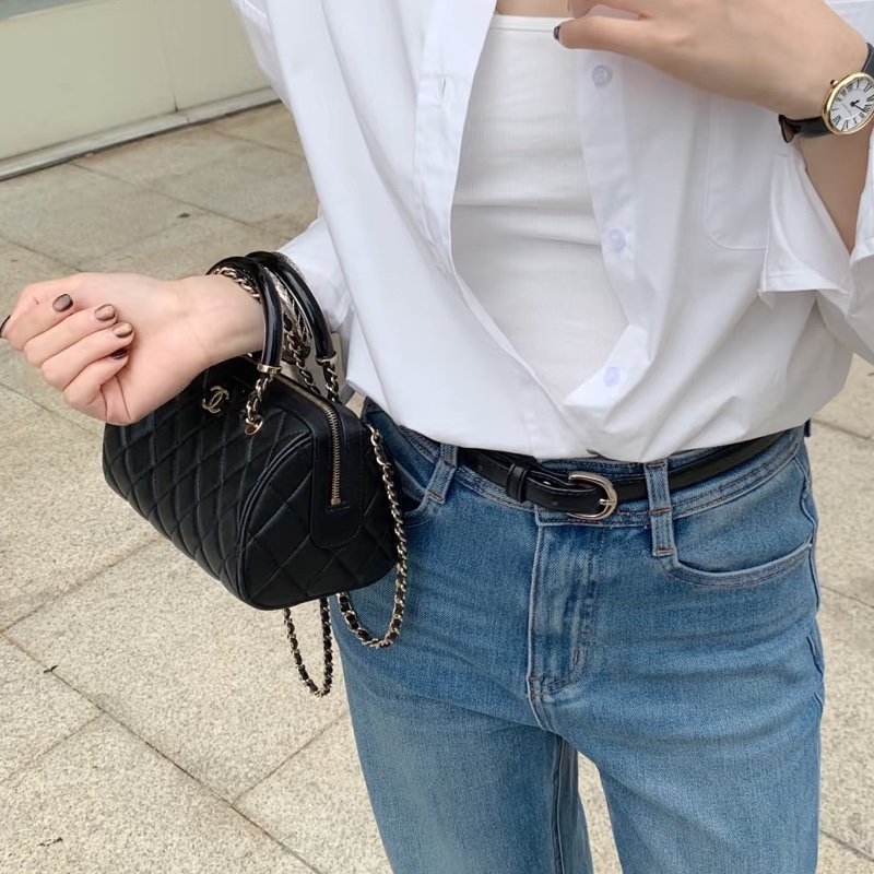 CHANEL香奈兒黑金25C波士頓保齡球手提斜挎包 閒置全配🈶購證-0