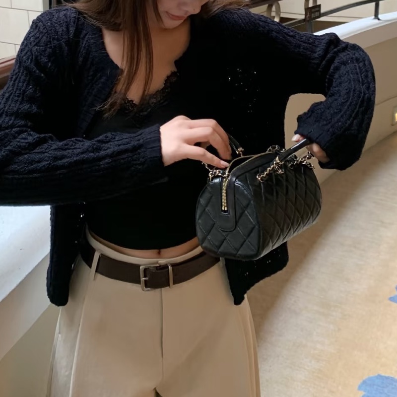 CHANEL香奈兒黑金25C波士頓保齡球手提斜挎包 閒置全配🈶購證-3