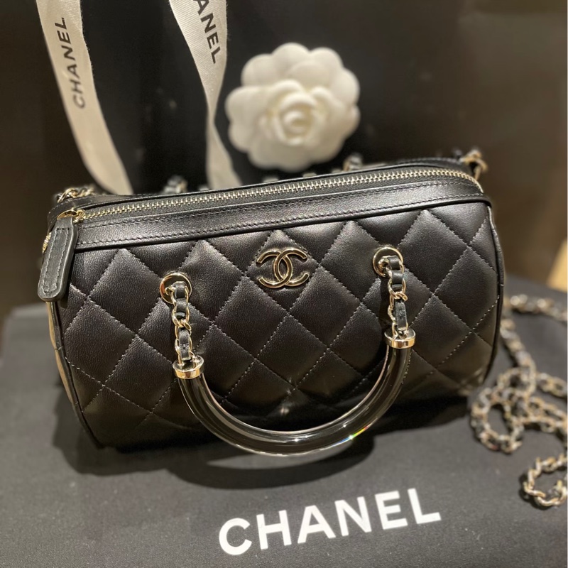 CHANEL香奈兒黑金25C波士頓保齡球手提斜挎包 閒置全配🈶購證-10