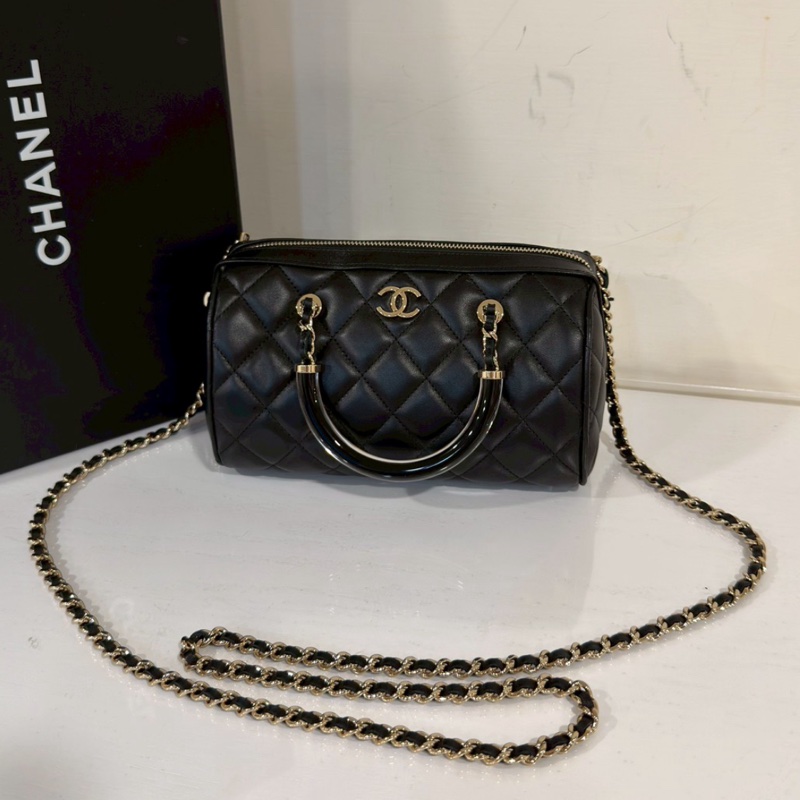 CHANEL香奈兒黑金25C波士頓保齡球手提斜挎包 閒置全配🈶購證-11