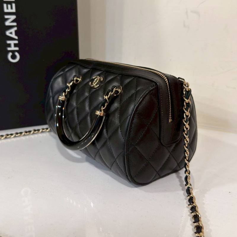 CHANEL香奈兒黑金25C波士頓保齡球手提斜挎包 閒置全配🈶購證-12