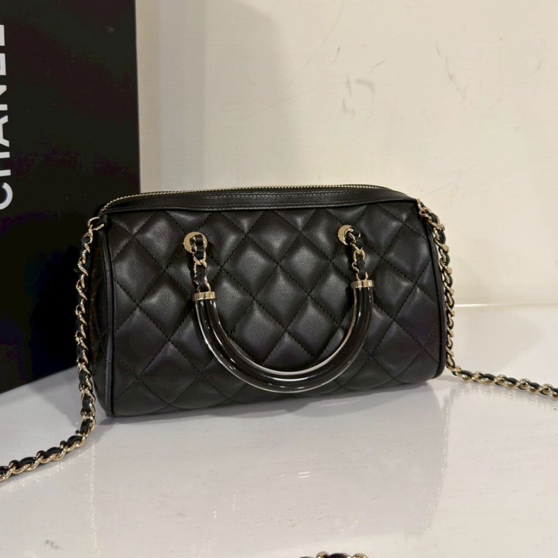 CHANEL香奈兒黑金25C波士頓保齡球手提斜挎包 閒置全配🈶購證-14