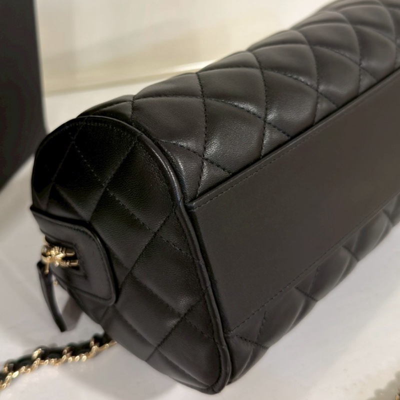 CHANEL香奈兒黑金25C波士頓保齡球手提斜挎包 閒置全配🈶購證-17