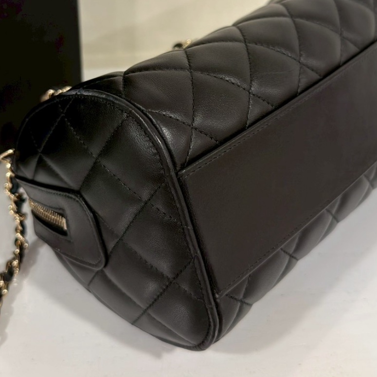 CHANEL香奈兒黑金25C波士頓保齡球手提斜挎包 閒置全配🈶購證-18