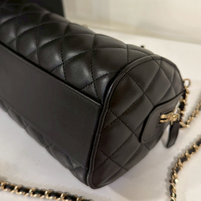 CHANEL香奈兒黑金25C波士頓保齡球手提斜挎包 閒置全配🈶購證-19