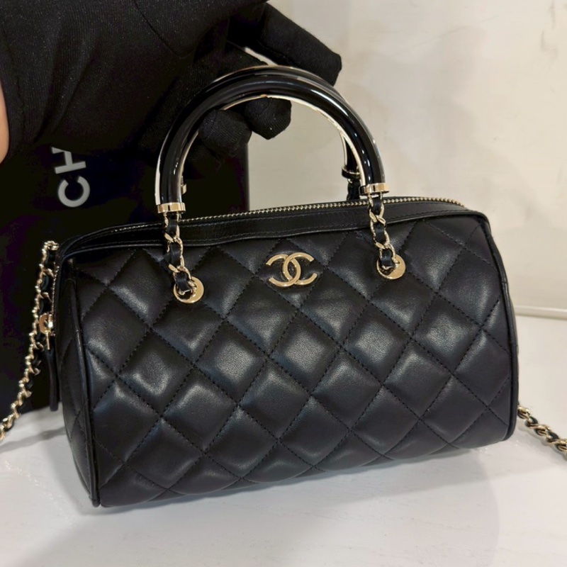 CHANEL香奈兒黑金25C波士頓保齡球手提斜挎包 閒置全配🈶購證-22