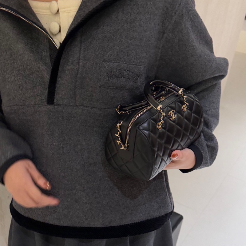 CHANEL香奈兒黑金25C波士頓保齡球手提斜挎包 閒置全配🈶購證-23