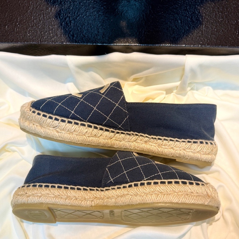 CHANEL/香奈兒 藍色格菱紋雙C刺繡漁夫鞋 37碼-3