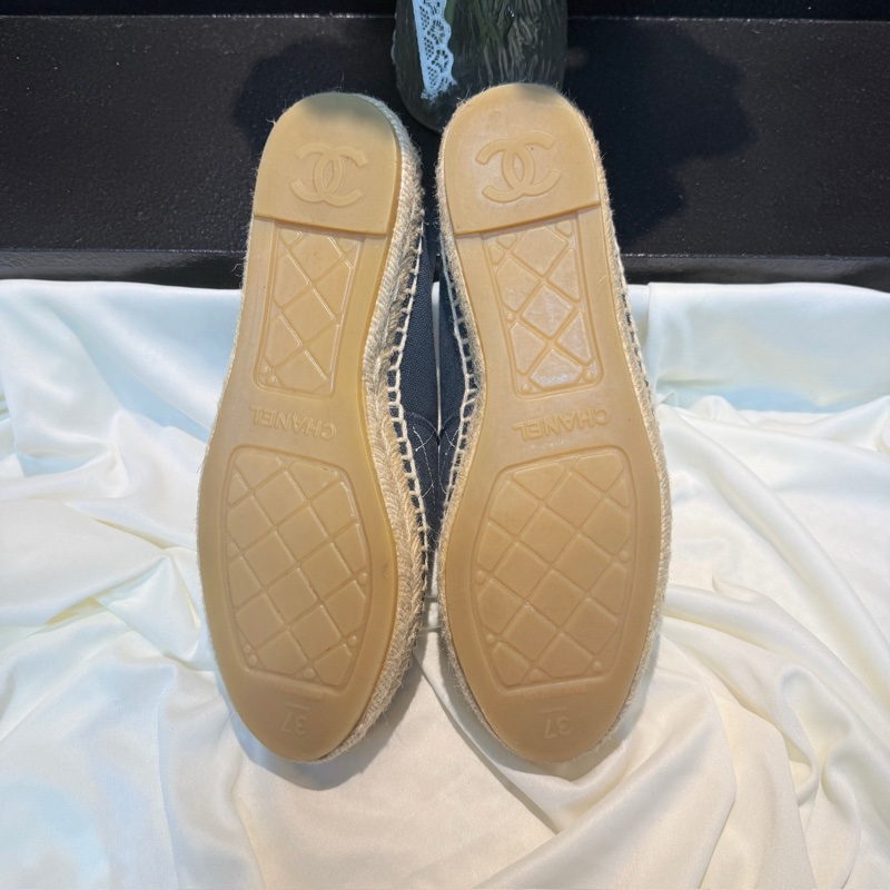 CHANEL/香奈兒 藍色格菱紋雙C刺繡漁夫鞋 37碼-5