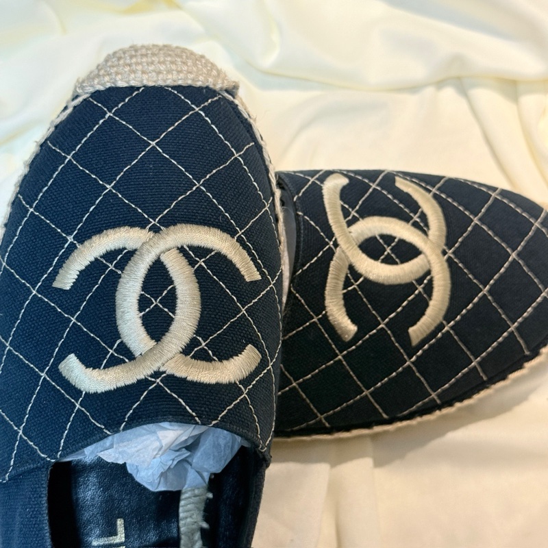 CHANEL/香奈兒 藍色格菱紋雙C刺繡漁夫鞋 37碼-7