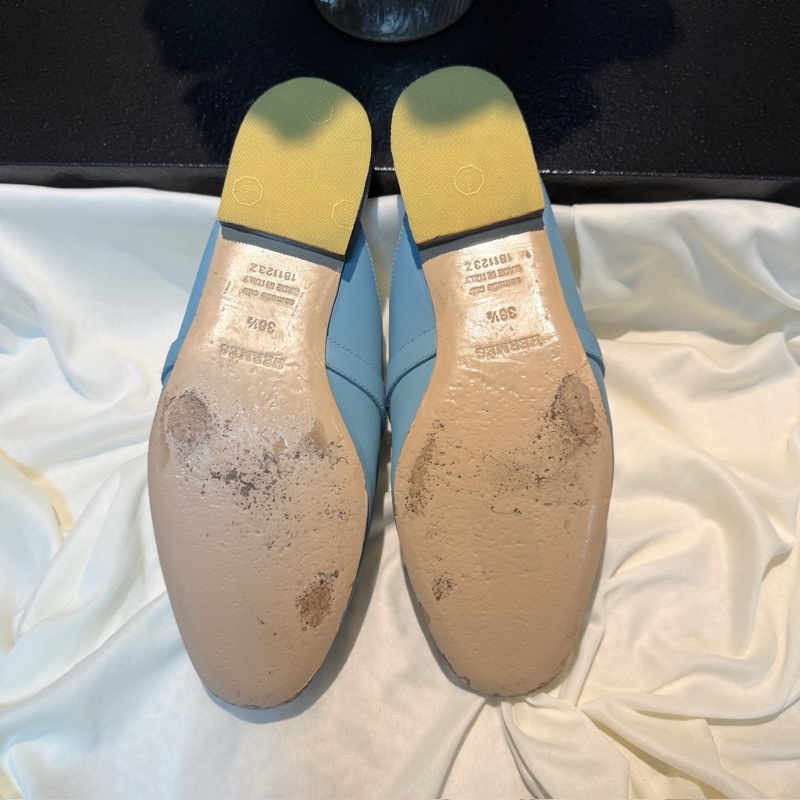 Hermes/愛馬仕 淺藍色Kelly銀扣穆勒拖 36.5碼-5