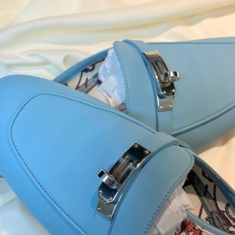 Hermes/愛馬仕 淺藍色Kelly銀扣穆勒拖 36.5碼-7