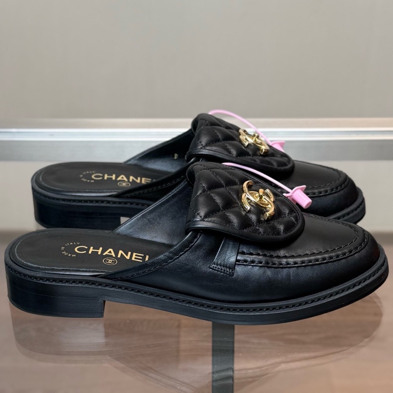 Chanel 香奈兒 黑色菱格紋書包扣樂福半拖 尺碼38.5 碼-3