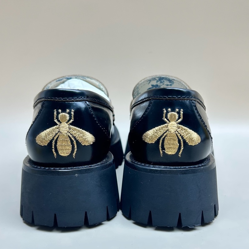 GUCCI/古馳 黑金馬銜扣刺繡樂福鞋 35.5碼-2