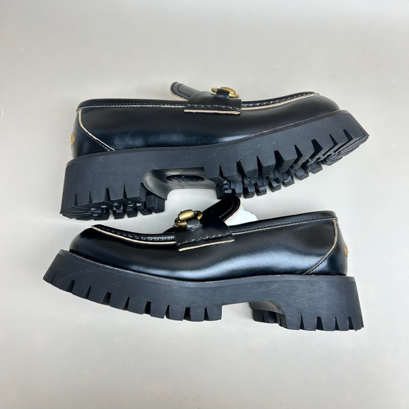 GUCCI/古馳 黑金馬銜扣刺繡樂福鞋 35.5碼-4