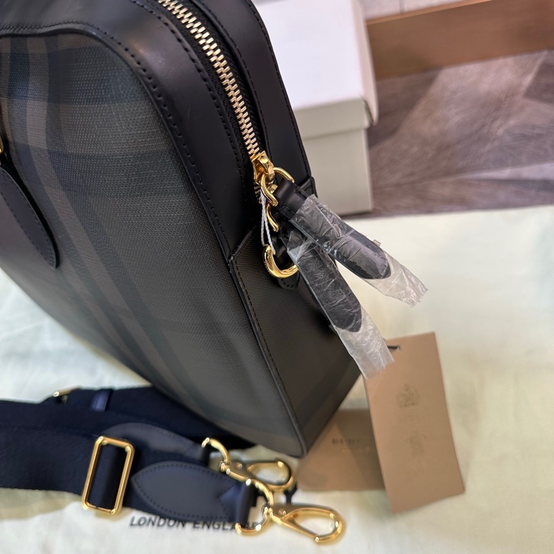 Burberry 博柏利 London 經典格紋公文包 手提單肩斜挎包 PVC拼皮革-4