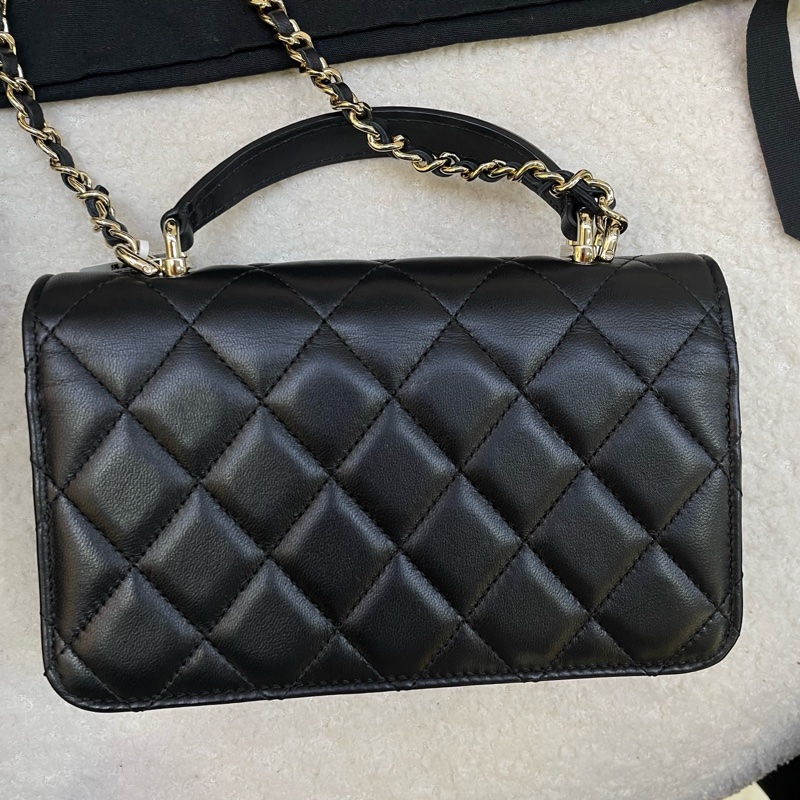 99.8新 香奈兒/Chanel 手柄CF mini手機包 黑金芯片款-1