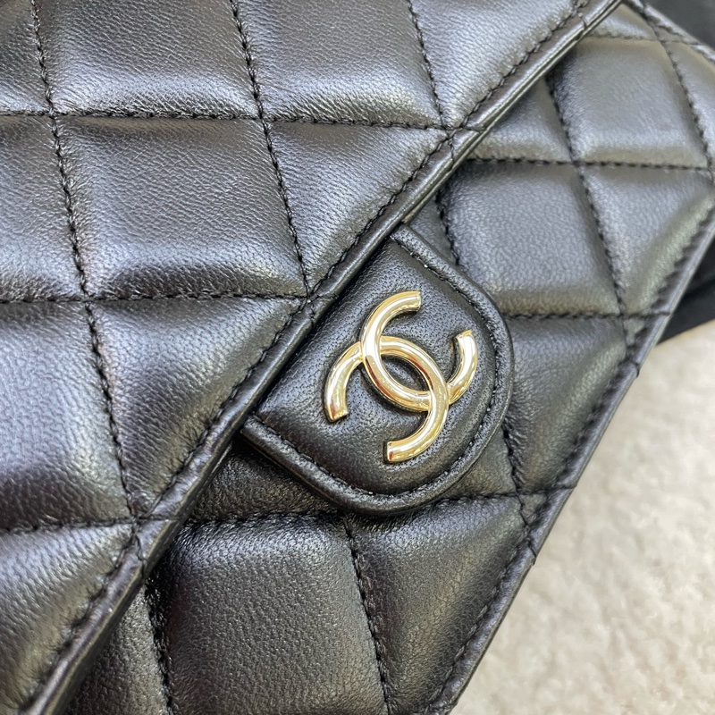 99.8新 香奈兒/Chanel 手柄CF mini手機包 黑金芯片款-6