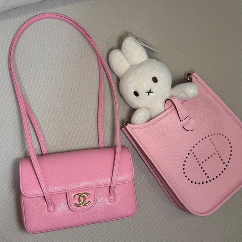 （全新K刻💕）Hermes 愛馬仕 mini Evelyne 16  新櫻花粉 粉色 牛皮  肩背包