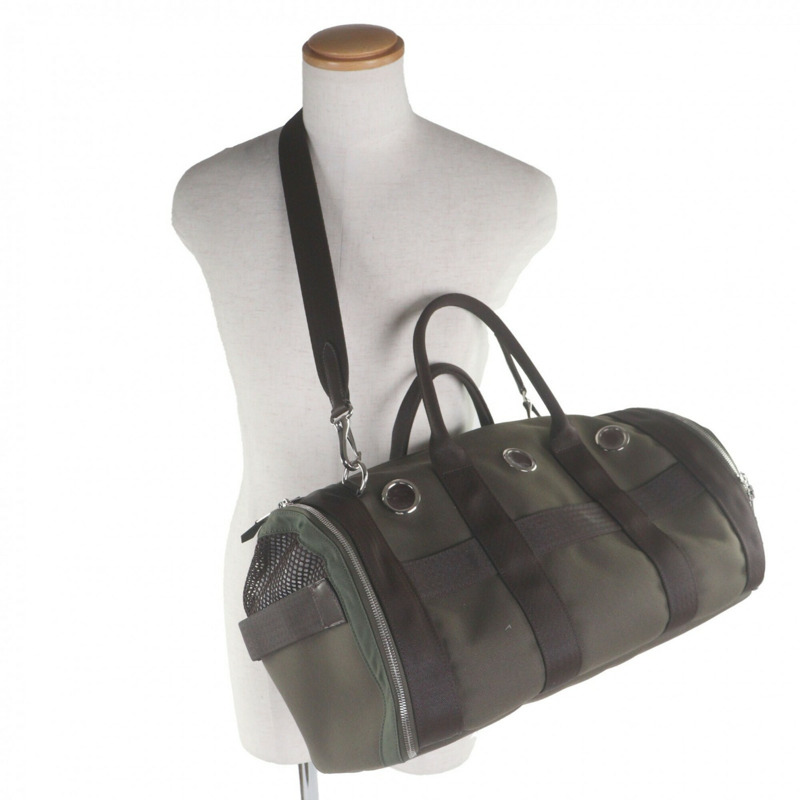愛馬仕 Toile Military 皮革雙用寵物包/波士頓包，卡其棕色，Z 字印記，法國製造，男士款-1