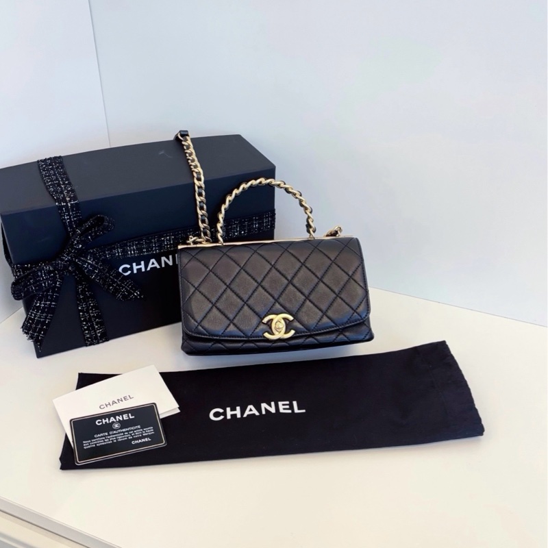 ✨Chanel top handle 黑金手柄郵差包 99新大全配🖤-3