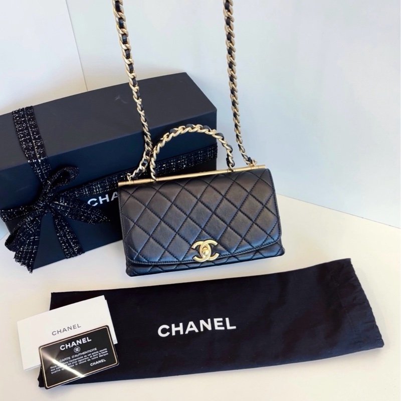 ✨Chanel top handle 黑金手柄郵差包 99新大全配🖤-6