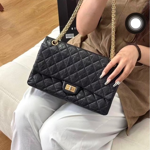 Chanel香奈兒 黑金2.55中號鏈條斜挎包 23開 95新 尺寸：28×17cm