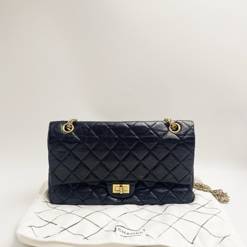 Chanel香奈兒 黑金2.55中號鏈條斜挎包 23開 95新 尺寸：28×17cm-1