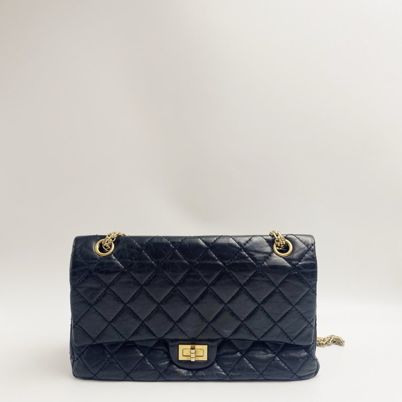 Chanel香奈兒 黑金2.55中號鏈條斜挎包 23開 95新 尺寸：28×17cm-2