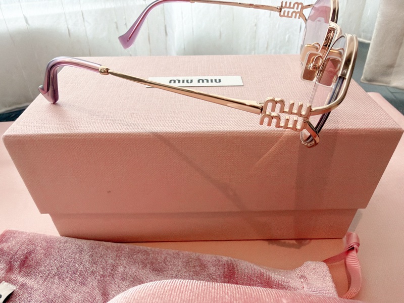 二手精品自賣❤️Miu Miu粉色鏡片*金框logo太陽眼鏡🕶️.金屬細框墨鏡.近新全配-5