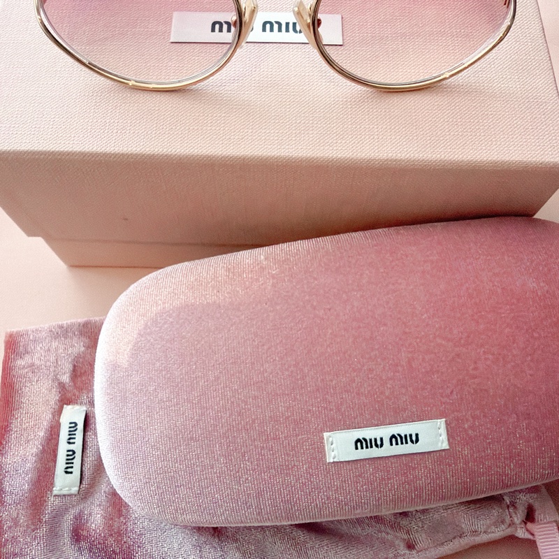 二手精品自賣❤️Miu Miu粉色鏡片*金框logo太陽眼鏡🕶️.金屬細框墨鏡.近新全配-15