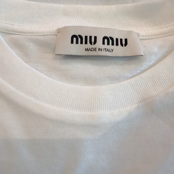 二手精品自賣❤️Miu Miu經典款亮片字母logo白色短T.短袖T恤上衣.近新.XS號-7