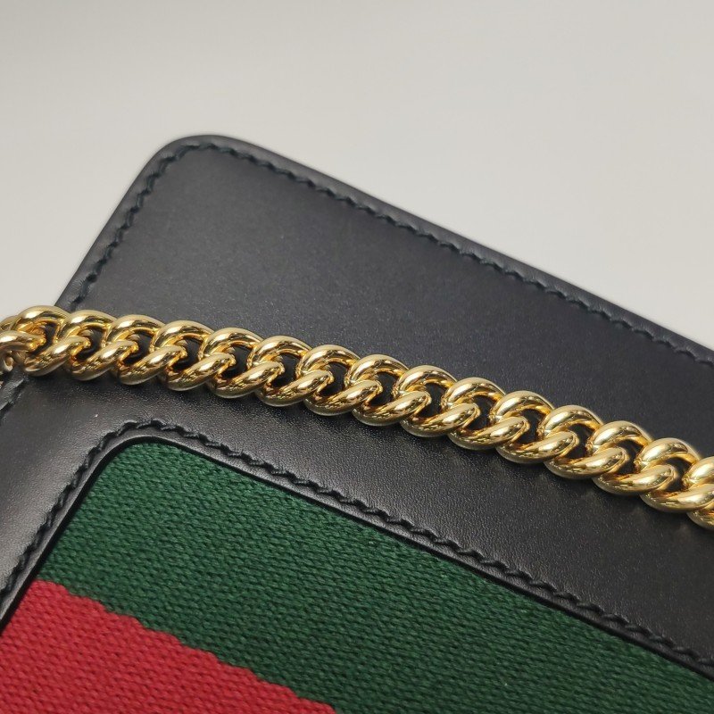Gucci Sylvie塞爾維亞迷你牛皮帆布拼色金屬扣織帶斜背包肩背包-15