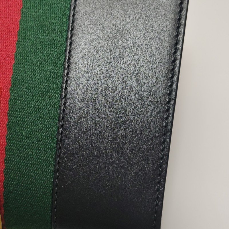 Gucci Sylvie塞爾維亞迷你牛皮帆布拼色金屬扣織帶斜背包肩背包-16