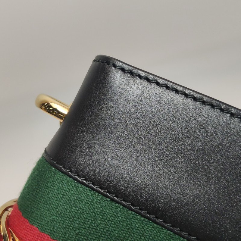 Gucci Sylvie塞爾維亞迷你牛皮帆布拼色金屬扣織帶斜背包肩背包-21