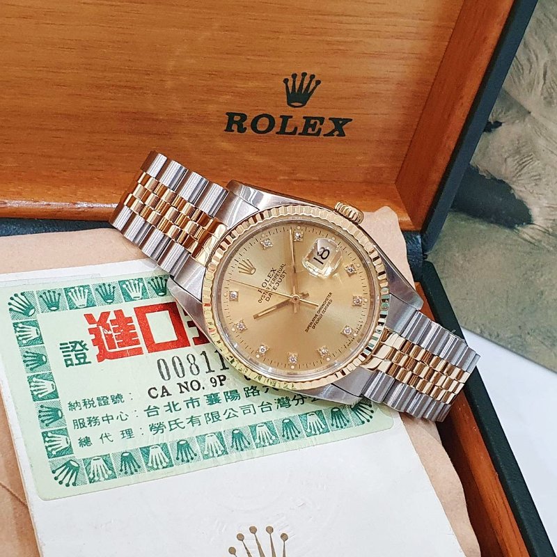 【大眾名錶】 Rolex 勞力士16233 Datejust 蠔式日誌 經典太陽圈 金色十鑽面盤 大眾名錶B1314-2